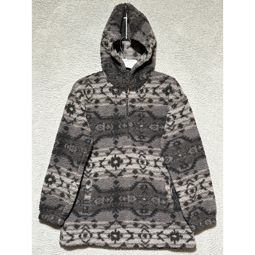 Koolaburra By Ugg Sherpa Fleece Hooded Hoodie 1/4 Zip Aztec Gray Sweater Size S